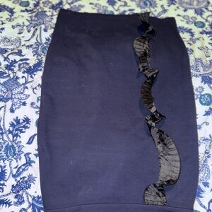 Opening Ceremony Navy Pencil Skirt with Black Taffeta Ruffle